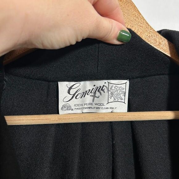 VTG 70s Gemini 100% Wool Shawl Cape Cocoon Wrap Coat OS Black - Picture 10 of 10